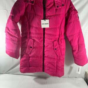 Steve Madden Girls Pink Insulated Quilted Long Puffer Jacket Winter Coat